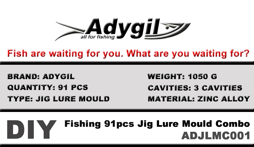 Molde para señuelos de pesca Adygil con sus 91 piezas distribuidas