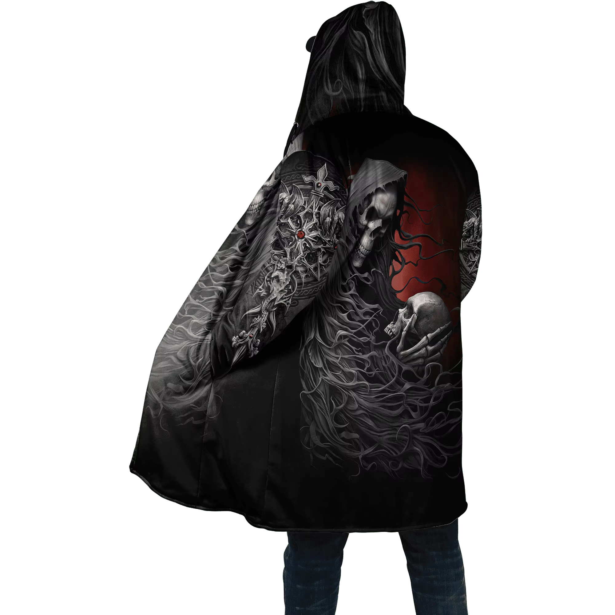 Abrigo de invierno con capa calavera Reaper y capucha 3D - imagen 3