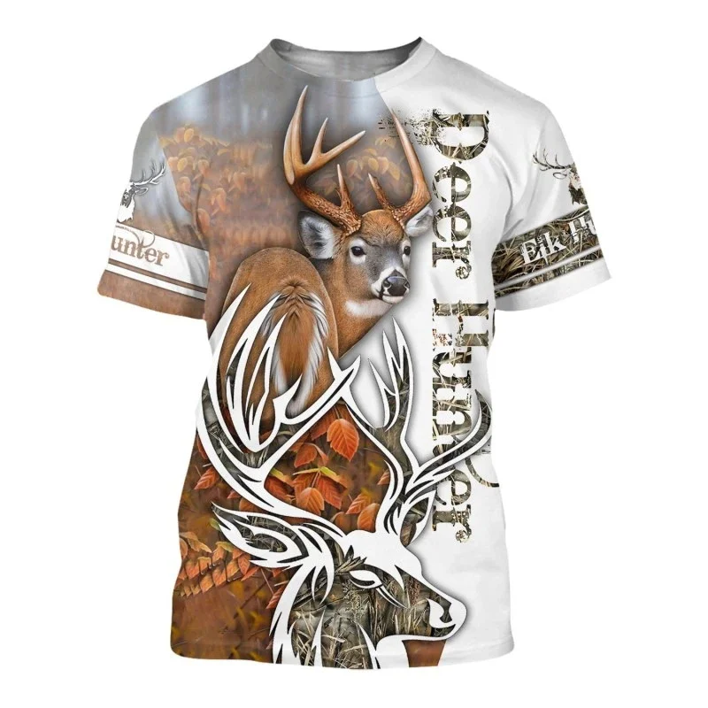 Camiseta Caza Estampado 3D Ciervos – Estilo Harajuku Veraniego