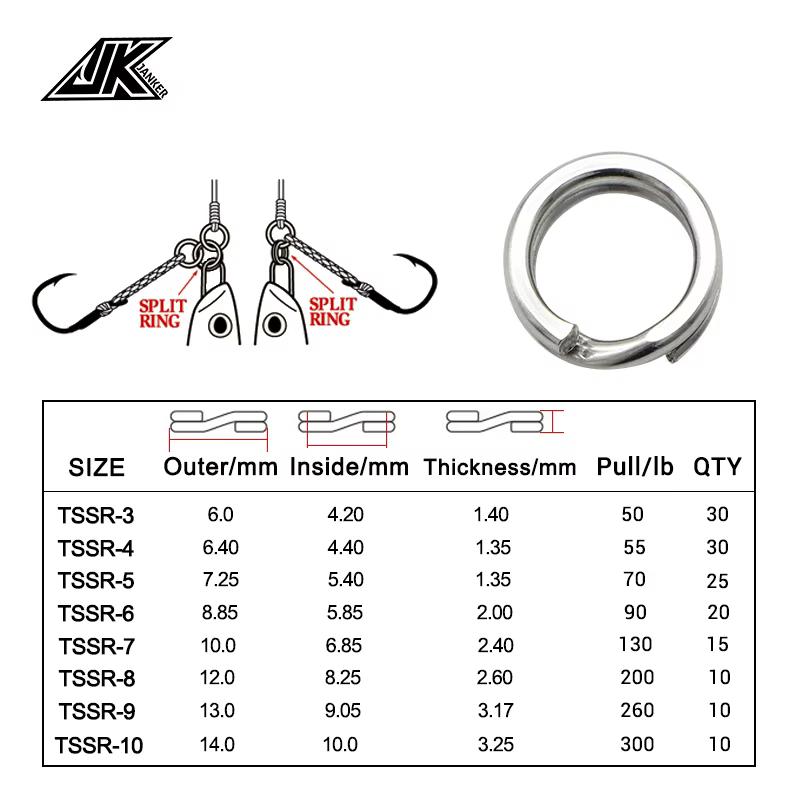 Anillos divididos pesca JK #3-#10 pesados para anzuelos asistencia mar - imagen 4