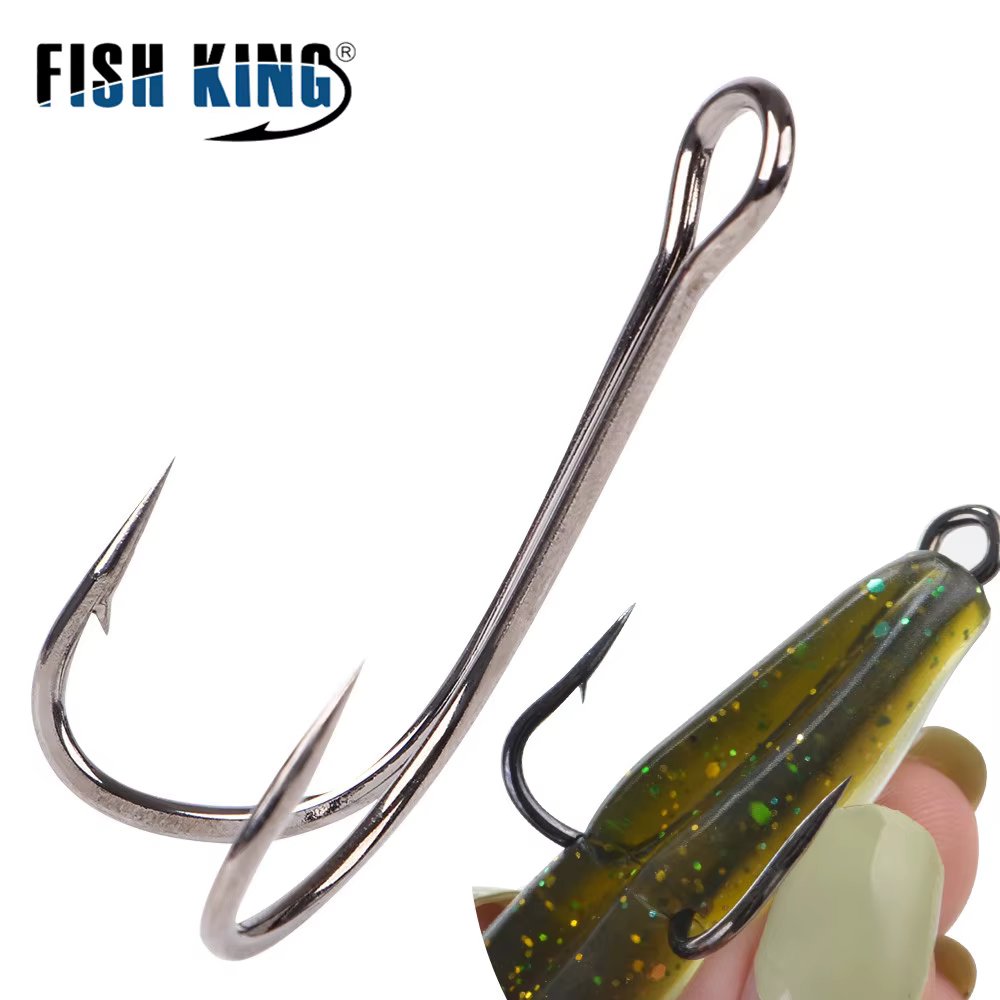 Anzuelos dobles FISH KING - acero al carbono para carpa con vinilo