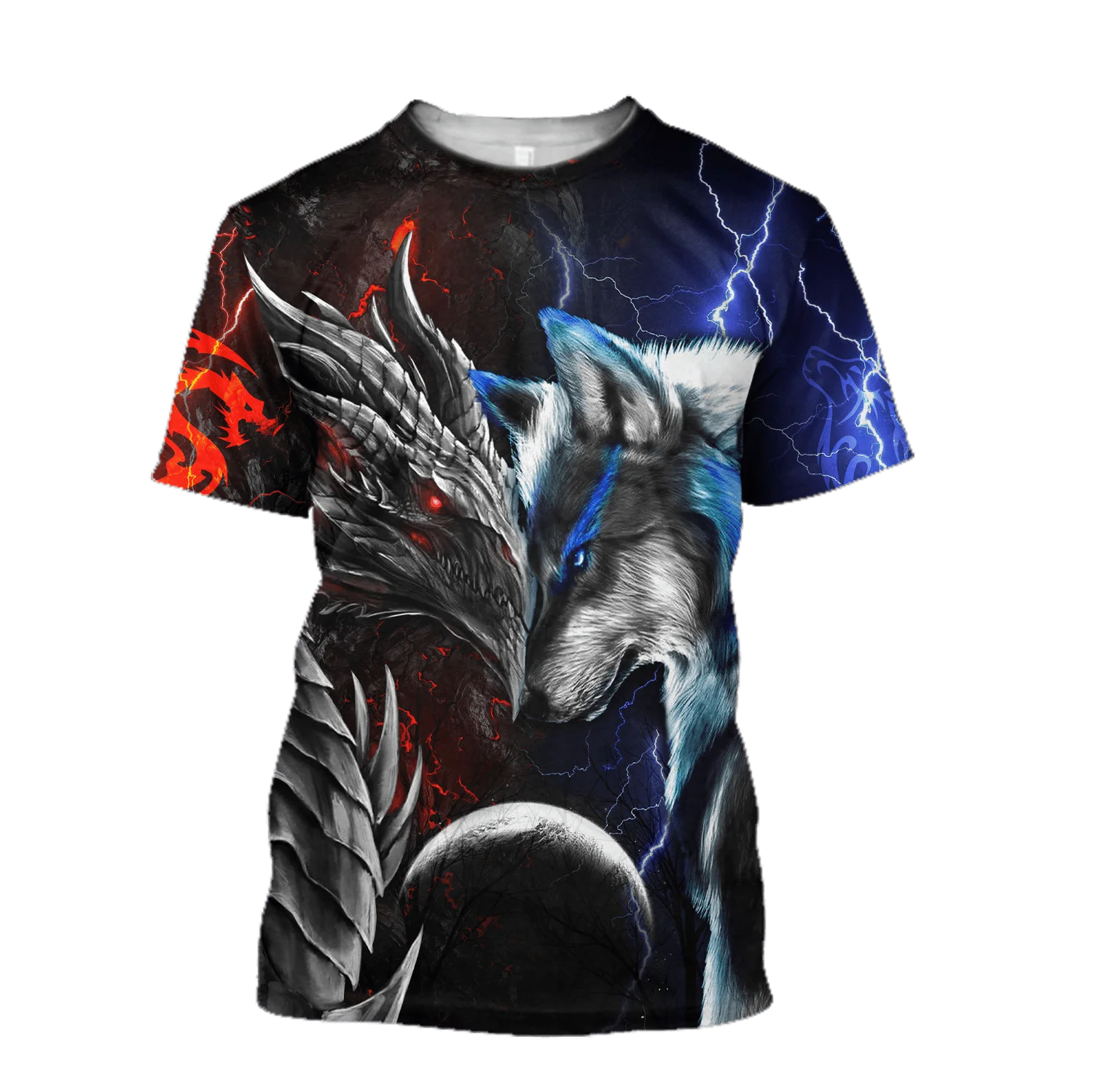 Camiseta de pesca estampado 3D dragón y lobo