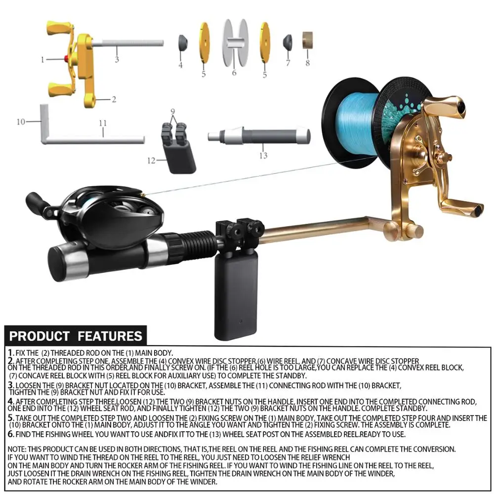 Enrollador de Sedal Pesca Portátil Aluminio - Sistema Carrete - imagen 3