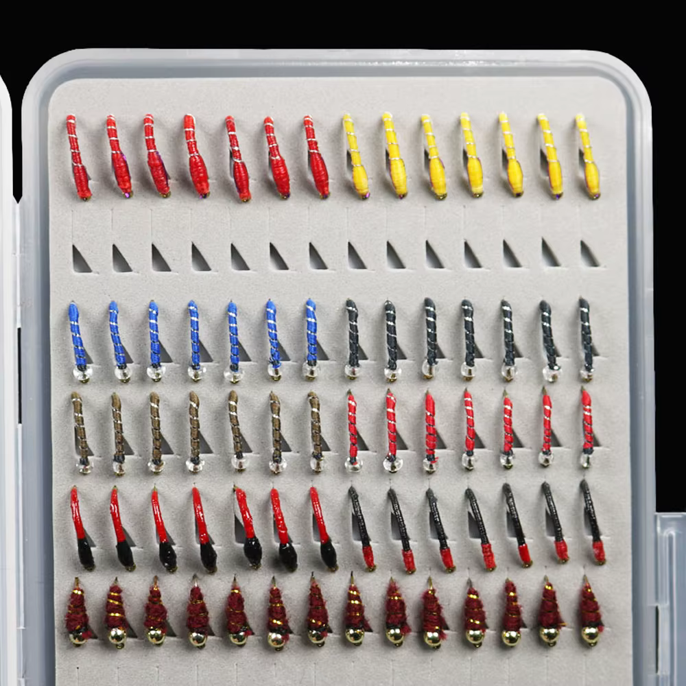 ICERIO Kit surtido de moscas ninfa Scud Midge para trucha con caja