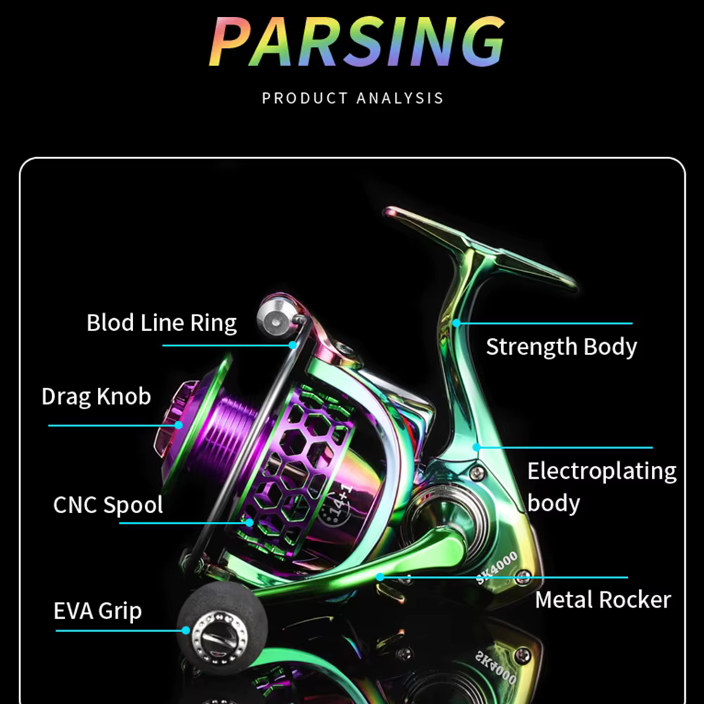 Peche Carrete Spinning 1000-6000 Metal 14BB Agua Salada - imagen 5