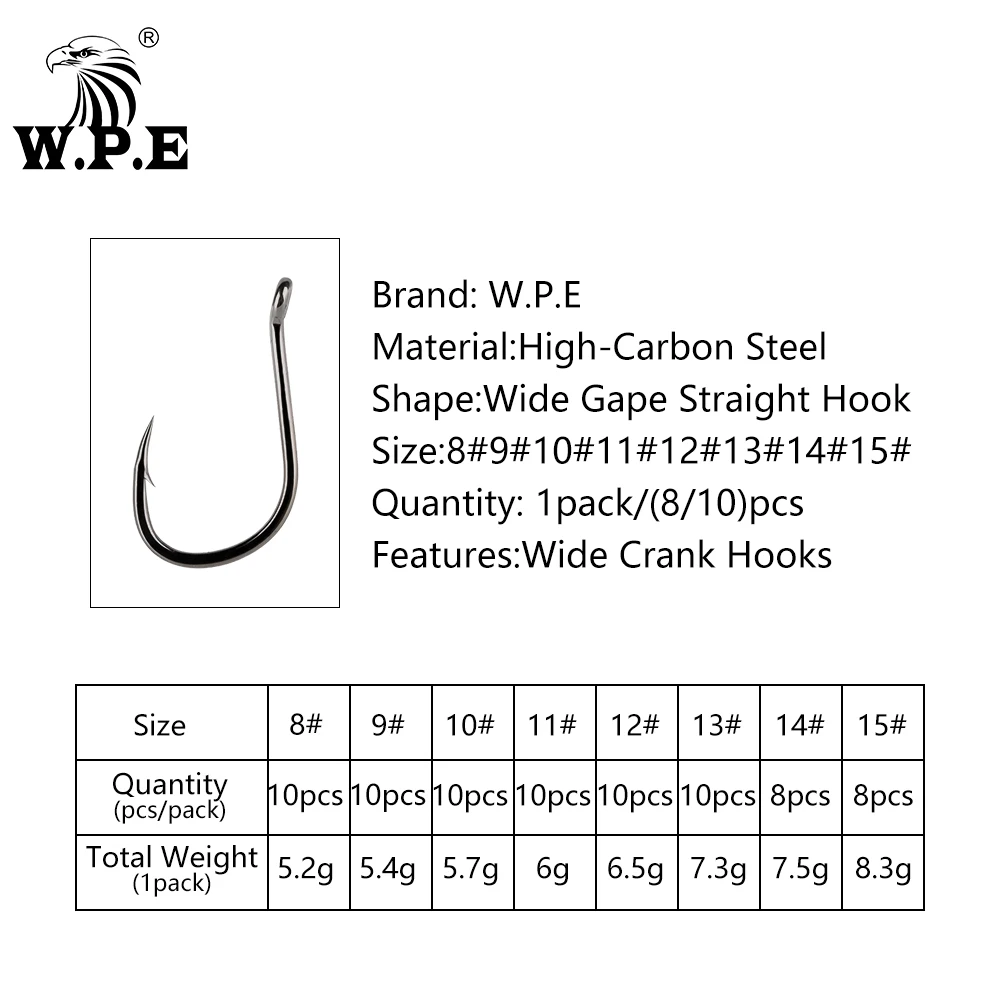 W.P.E BKK Anzuelo de púas para carpa – Acero al carbono, vástago ancho - imagen 3