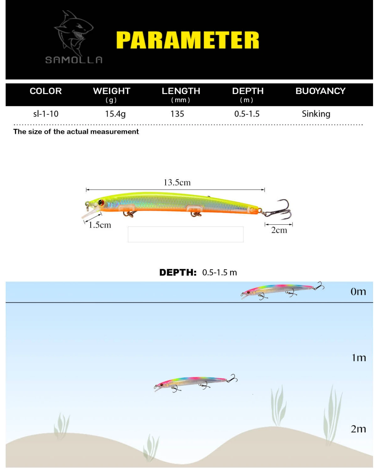 Señuelo Minnow vista frontal con colores realistas