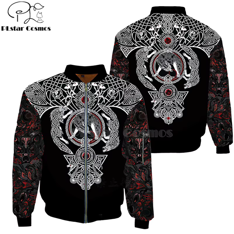 Chaqueta Bomber Mjolnir Odin – Estampado de tatuaje con cremallera - imagen 4