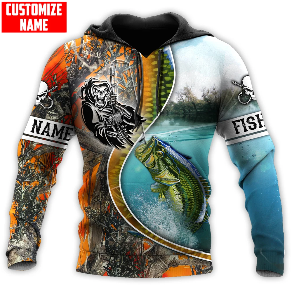 Sudadera con capucha 3D camuflaje naranja pesca lubina personalizada