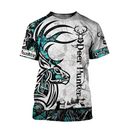 Camiseta camuflaje 3D arco ciervo Harajuku manga corta
