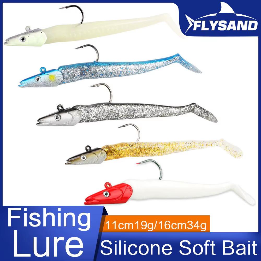 FLYSAND Señuelo de silicona cabeza pez hundido 11-16cm natural pesca