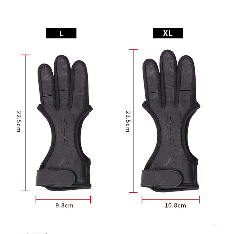 Guantes de tres dedos para tiro con arco en cuero negro