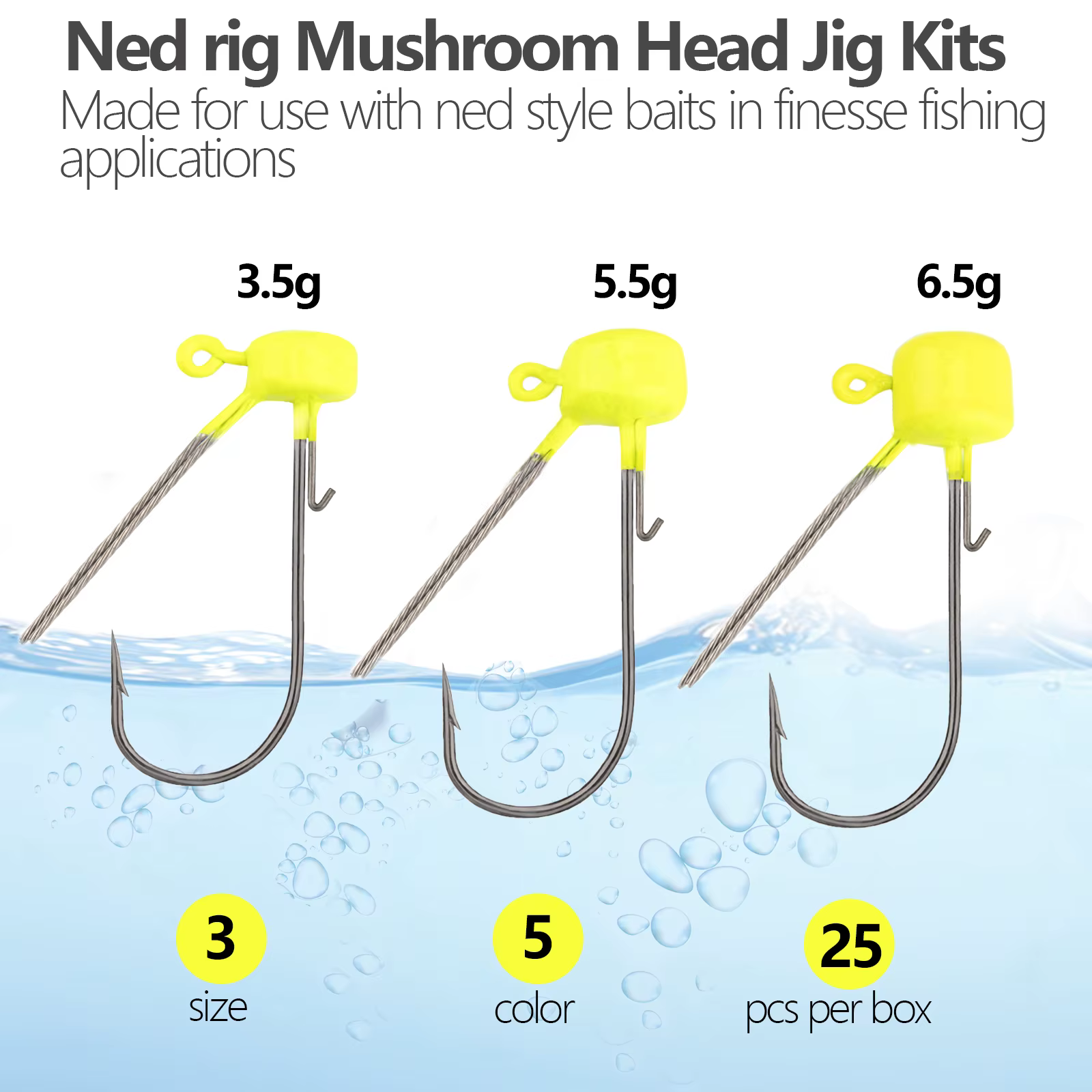 Anzuelos Ned Jig Head 3,5-6,5g sin malezas para lubina – Acero carbono