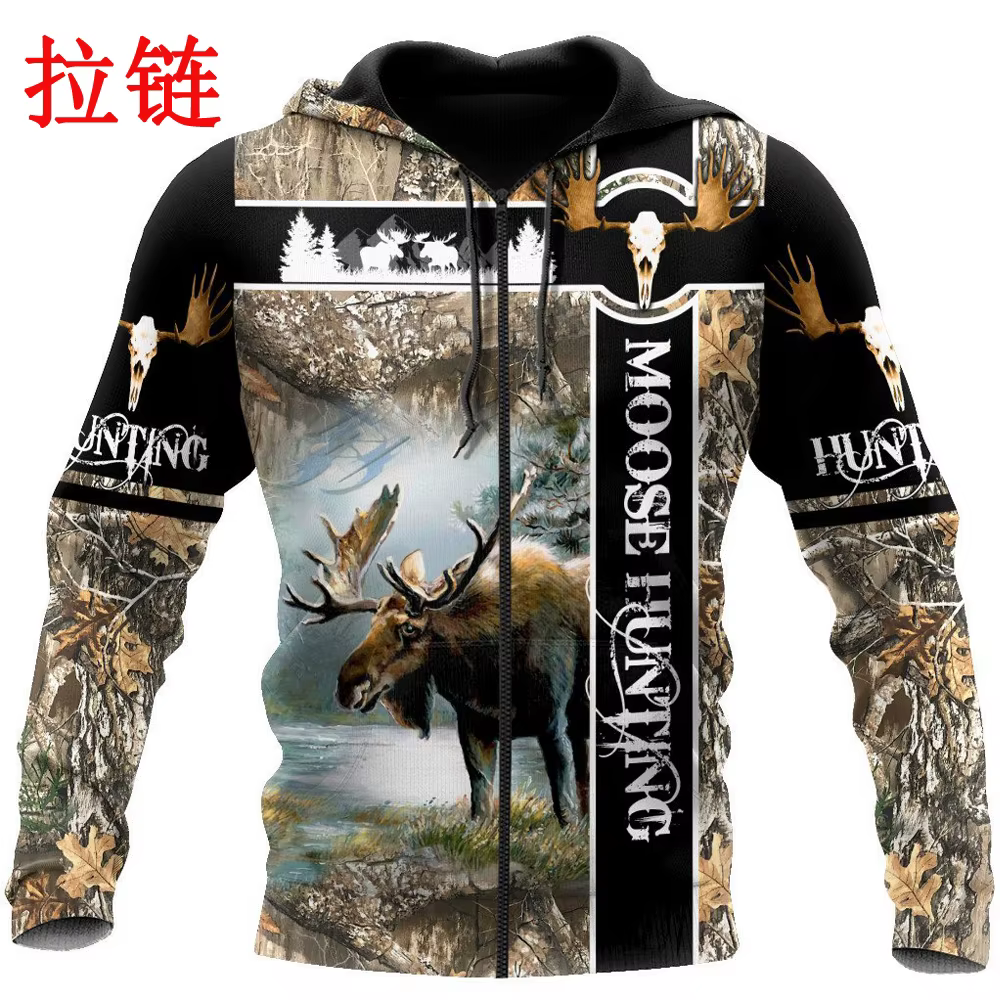 Sudadera Moose Hunting de caza camuflaje 3D con cremallera unisex - imagen 5