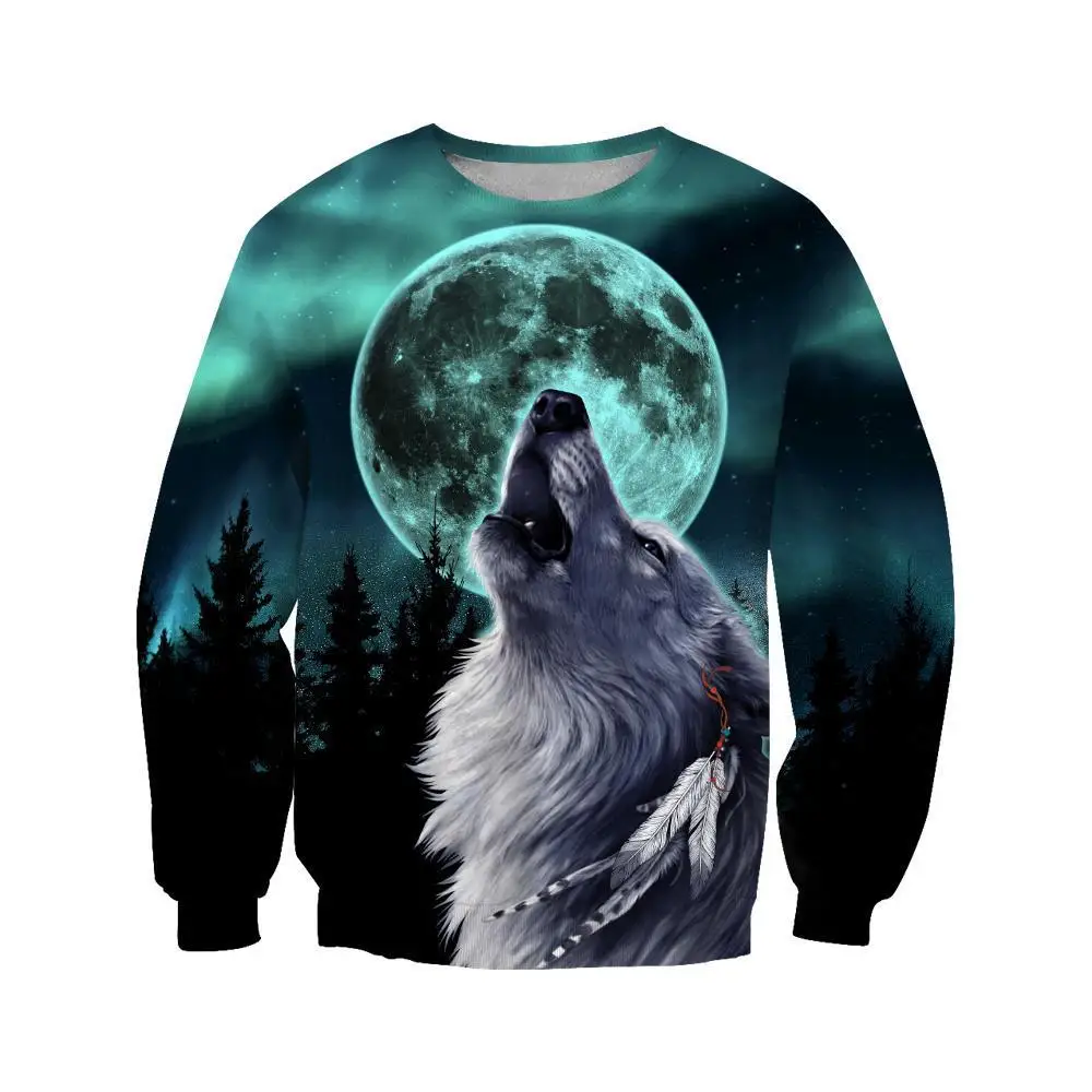 Sudadera con capucha 3D lobo y luna – estilo urbano unisex - imagen 5