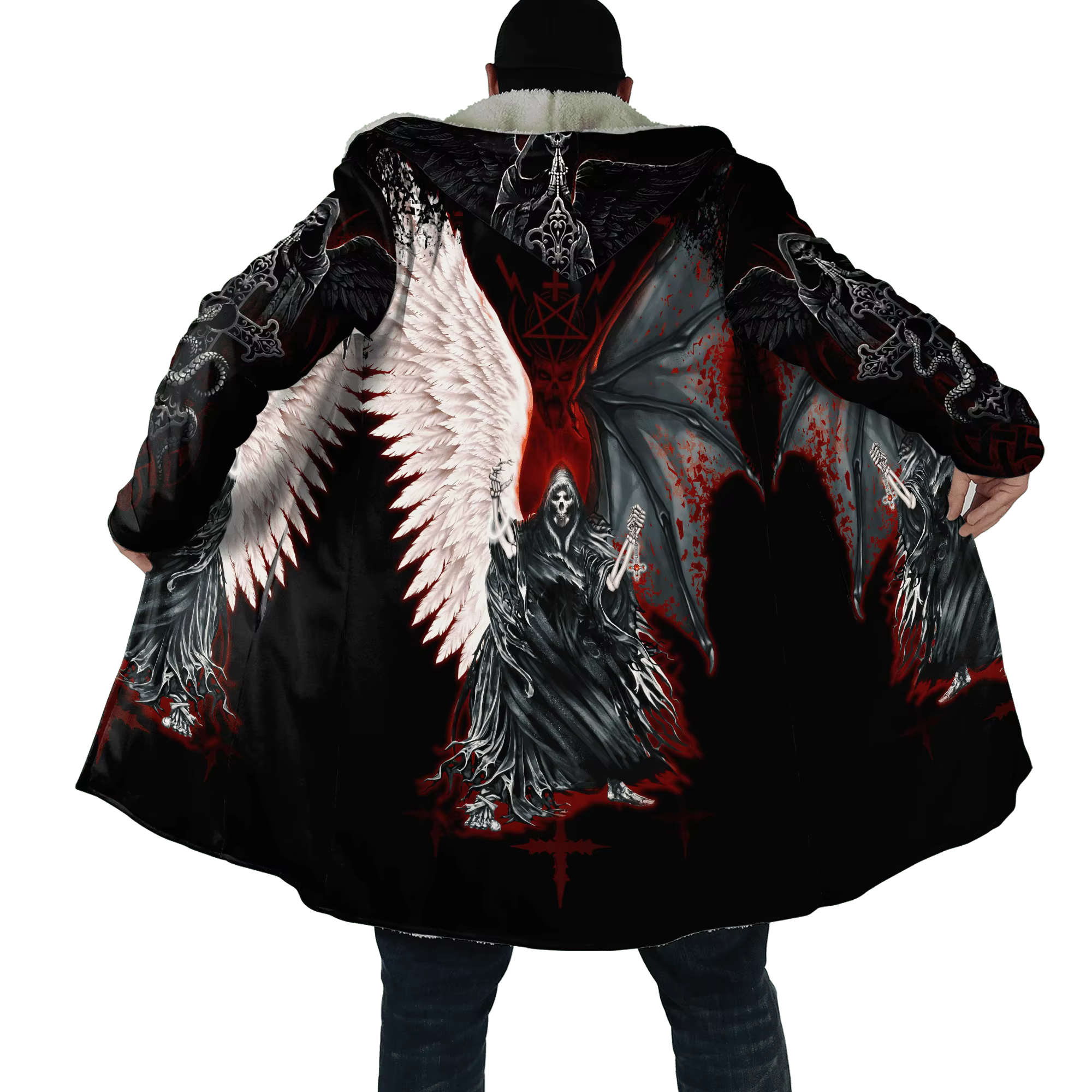 Abrigo de invierno con capa calavera Reaper y capucha 3D - imagen 2