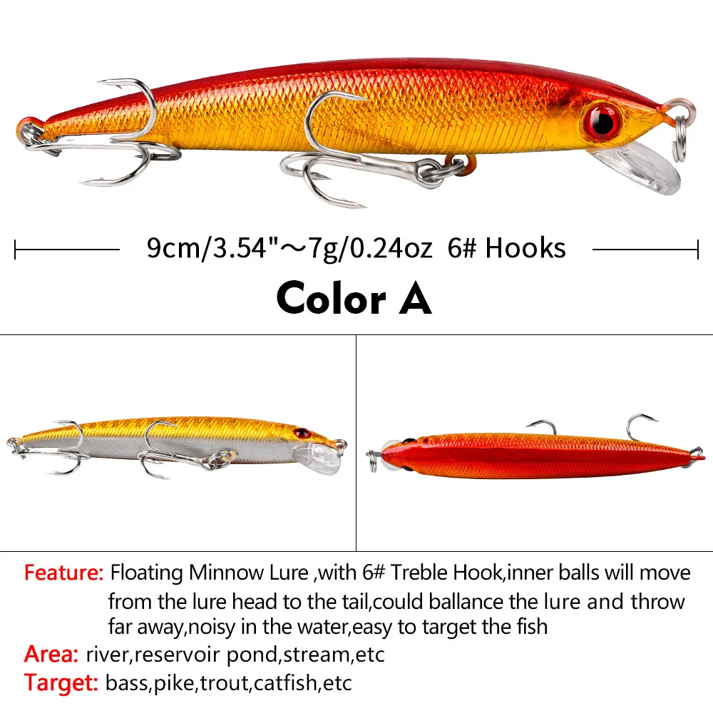 Señuelo crankbait flotante 9 cm 7 g con ojos 3D para lucio y trucha