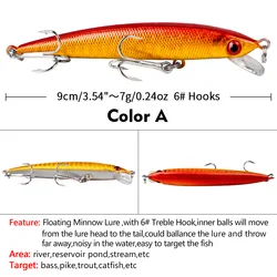 Señuelo crankbait flotante 9 cm 7 g con ojos 3D para lucio y trucha