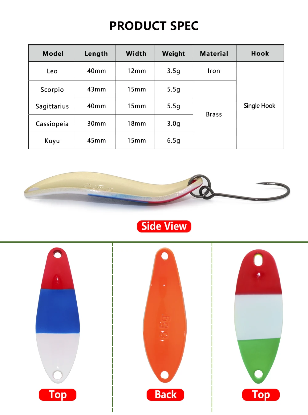 Variedad de cebos artificiales en diferentes acabados y estilos