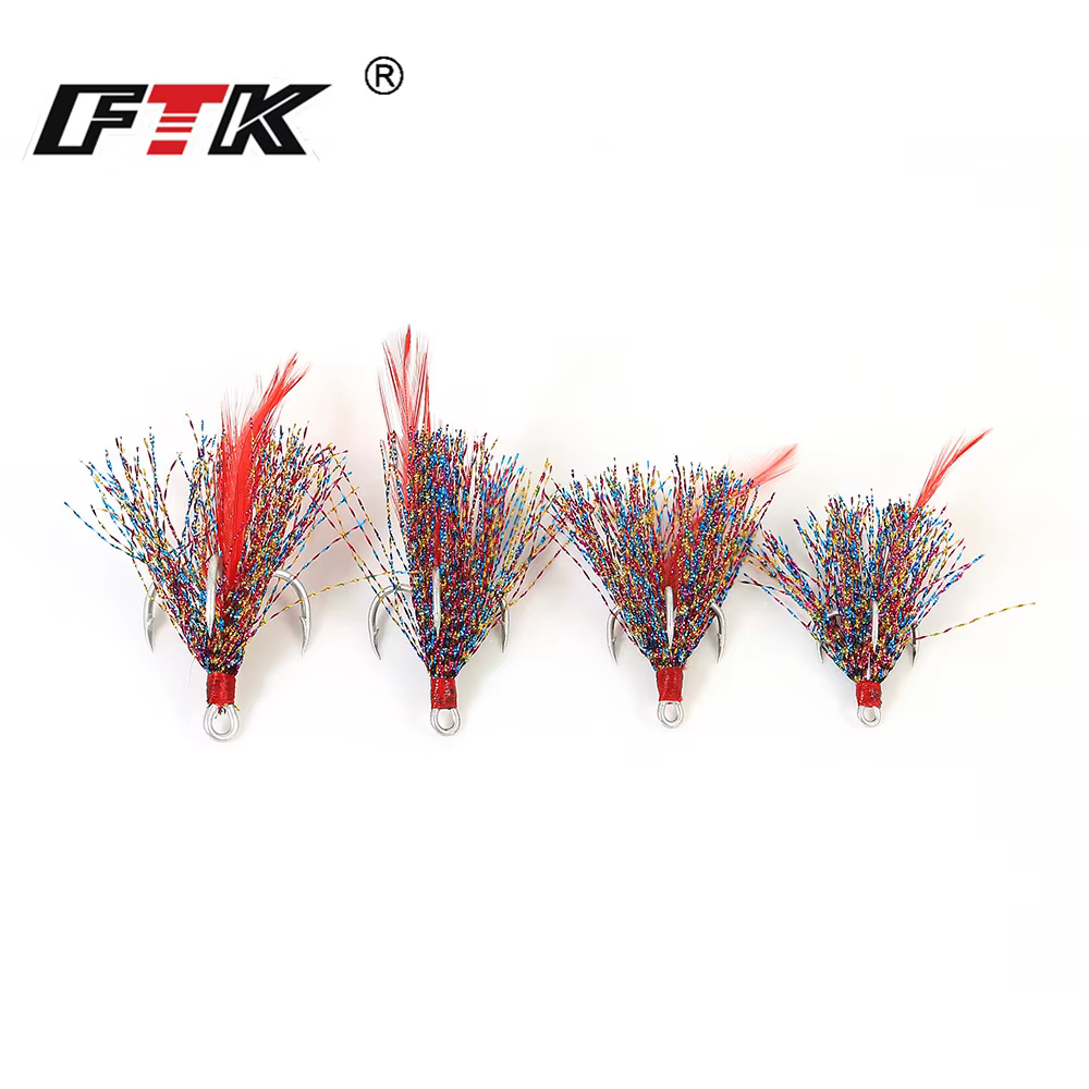 Anzuelo triple FTK acero carbono con montaje pelo zorro resistente - imagen 5