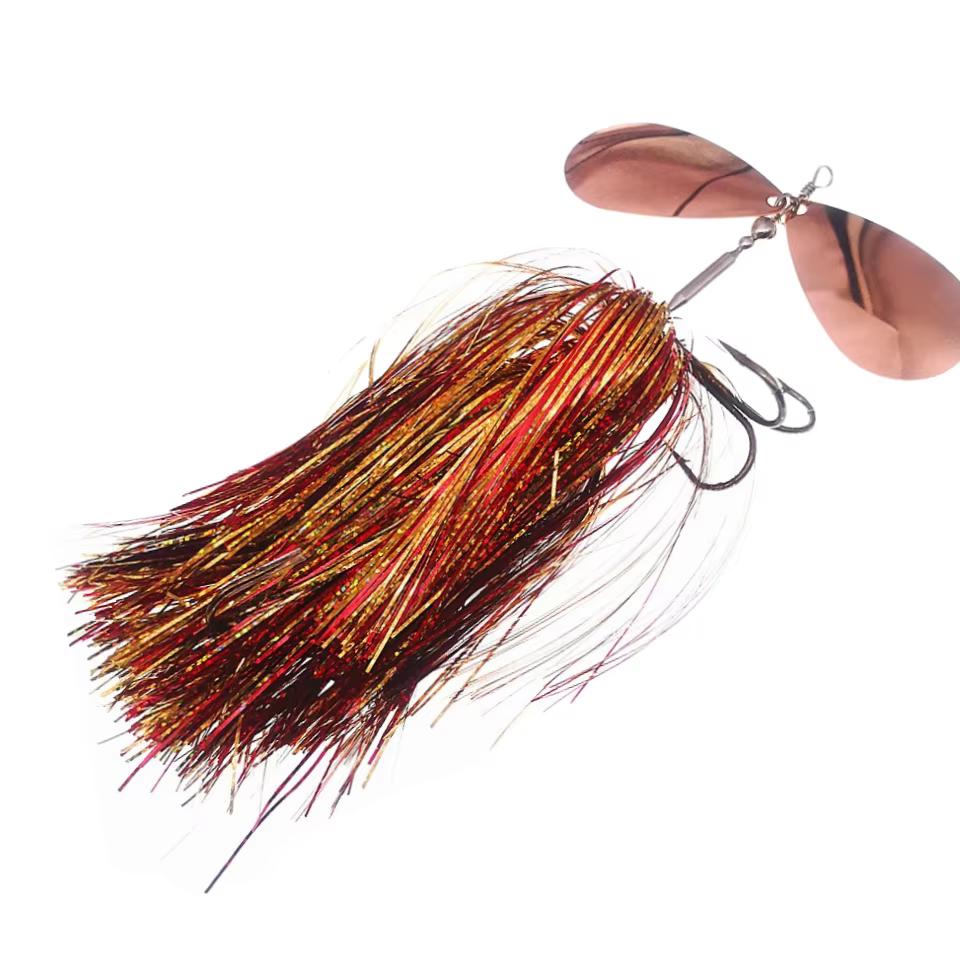 Jig para lucio con falda y hojas de sauce y cobre - señuelo giratorio - imagen 5