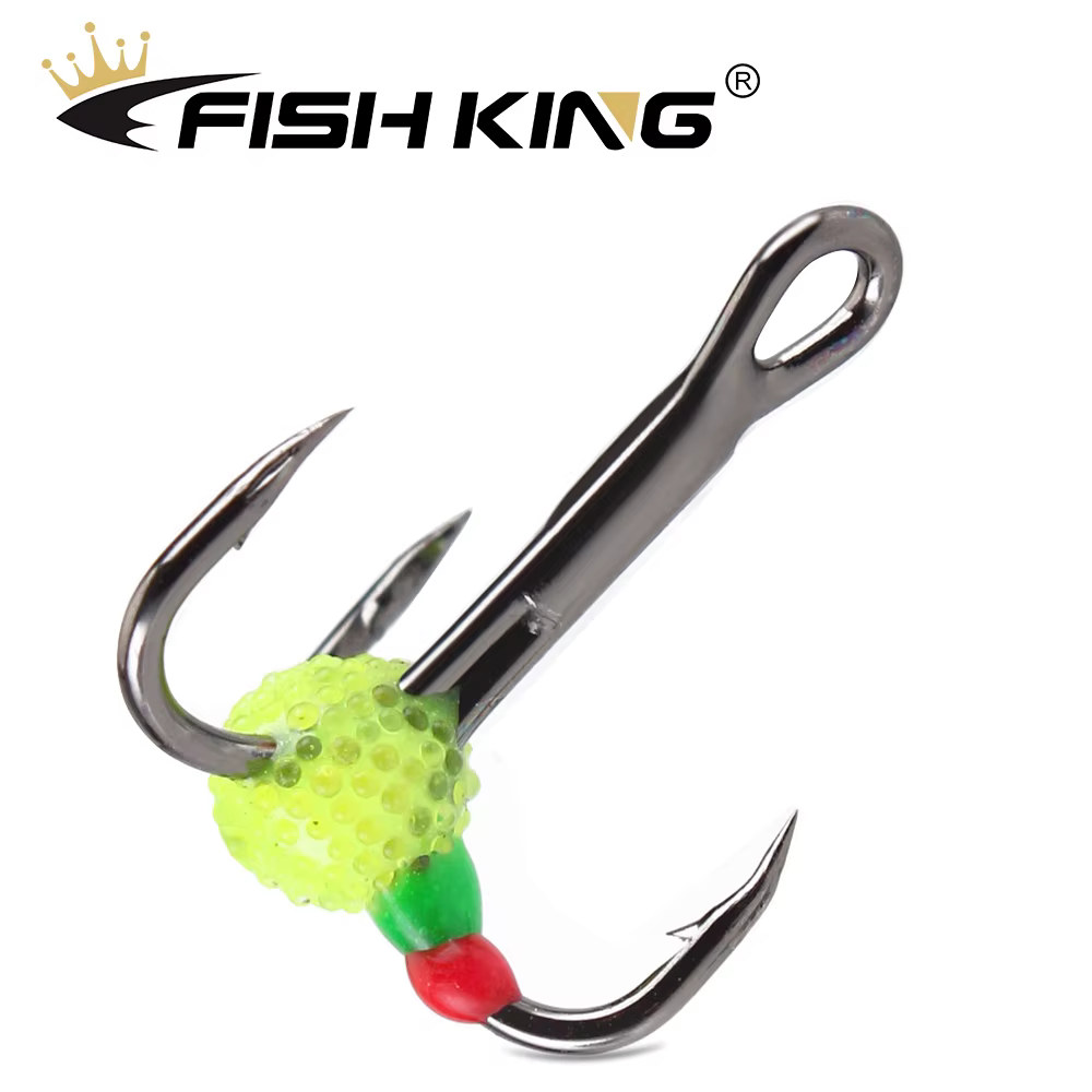 Anzuelos triples Fish King – Acero carbono y púas volteadas para hielo