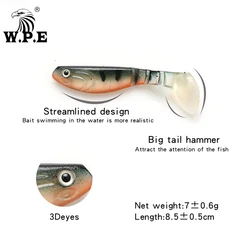 W.P.E Lipless: señuelo silicona ojos 3D y cola T