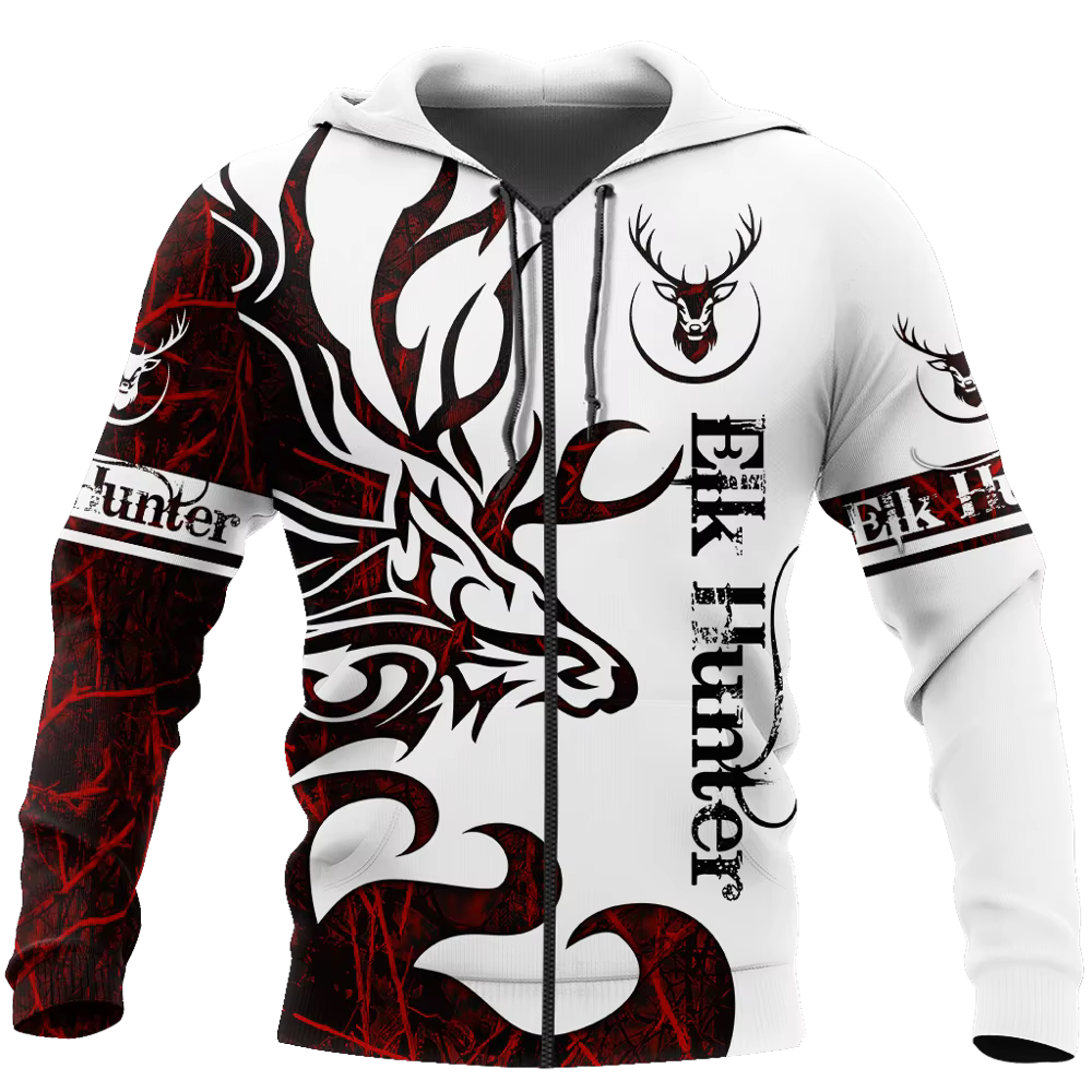Sudadera ElK Hunting con capucha y cremallera – Estampado 3D unisex - imagen 2