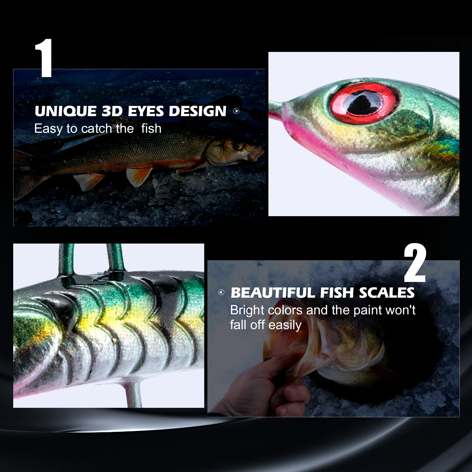 Ojos 3D que aumentan el realismo del señuelo