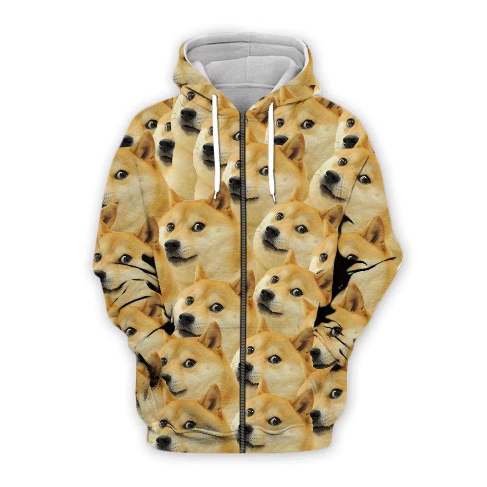 Sudadera pesca con capucha Shiba Inu estampado 3D - imagen 3