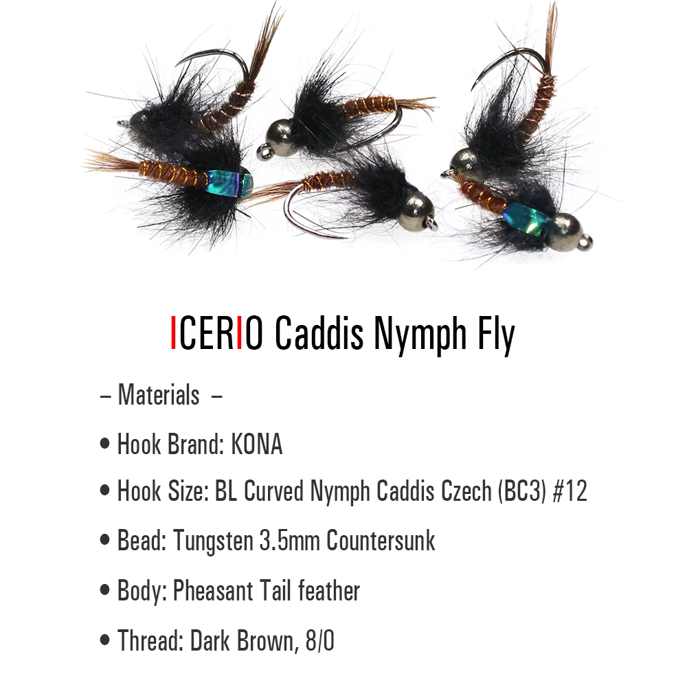 ICERIO Caddis Nymph Barbless con tungsteno – Señuelo estilo checo - imagen 3