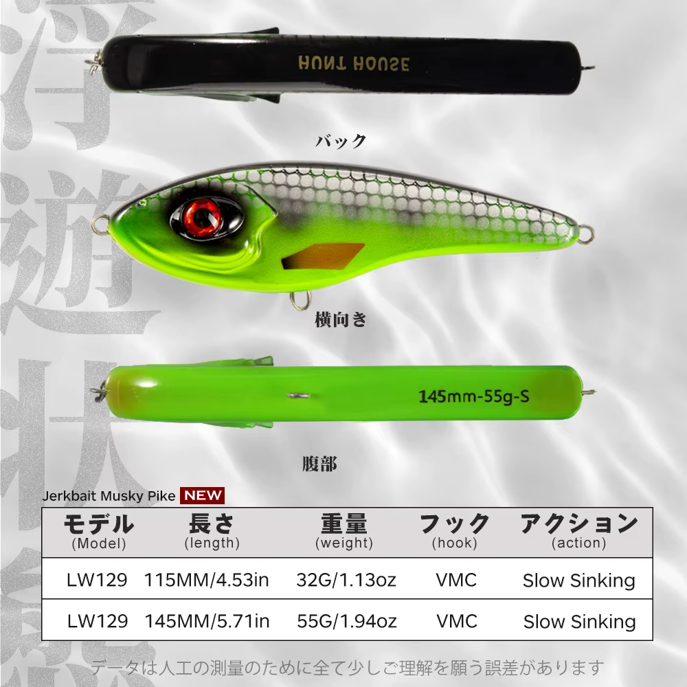 Hunthouse Jerkbait hundido Musky Pike Bass 115mm - imagen 2