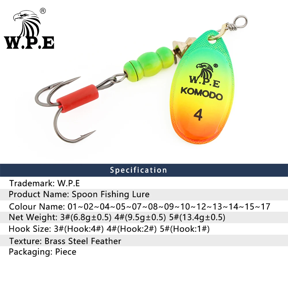 W.P.E Spinner Latón 3/4#-5# Cuchara Giratoria 6,8-13,4g Bass Pike - imagen 2