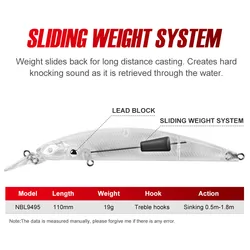 NOEBY Jerkbait Minnow – Wobbler hundimiento 110mm para lubina