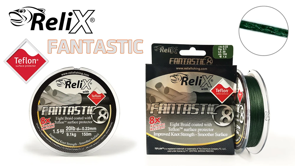 Bobina de línea RELIX FANTASTIC X8 mostrando el carrete lleno