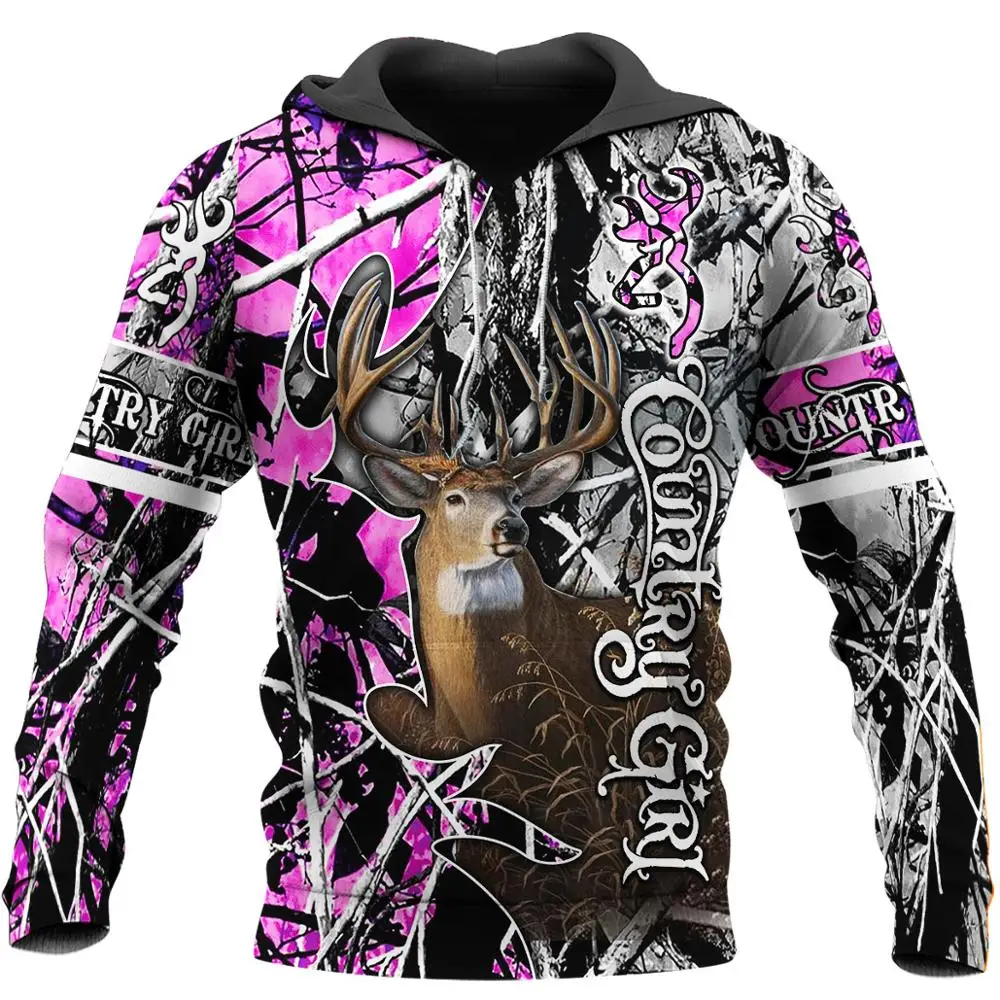 Sudadera 3D Deer Hunting Country Girl para pesca con capucha - imagen 4