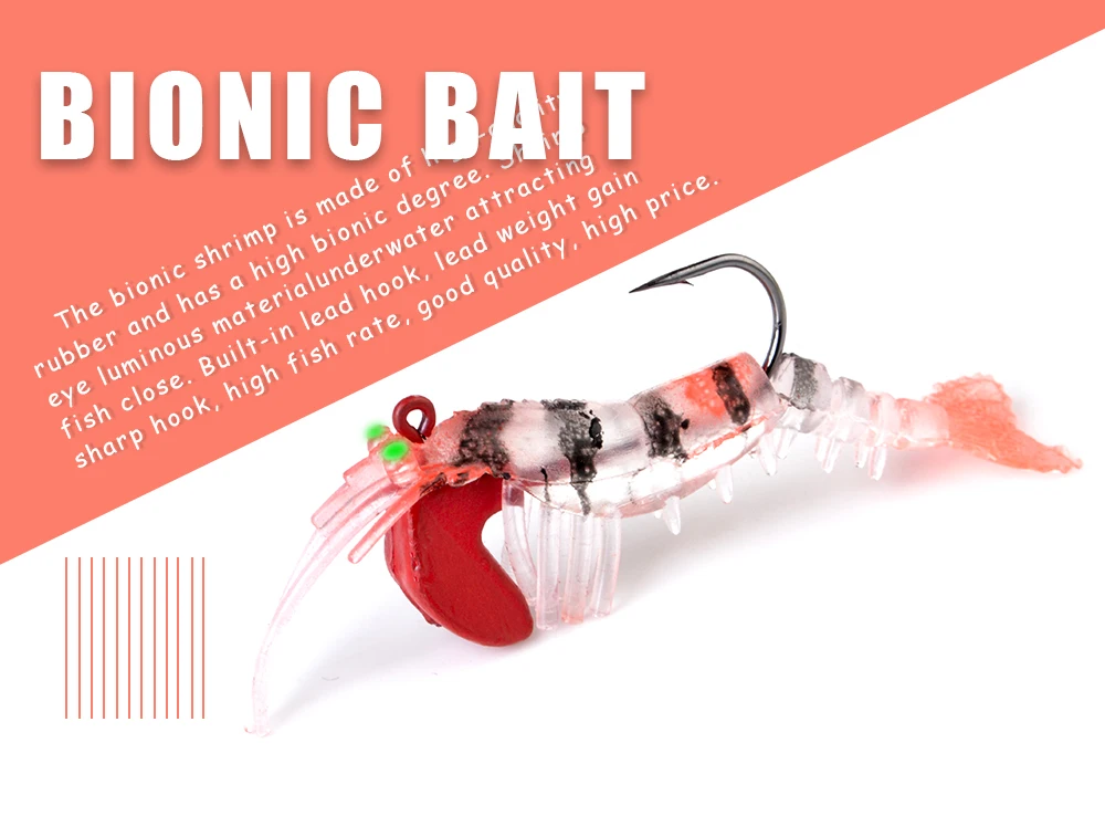 Mini camarón luminoso para pesca con ojos