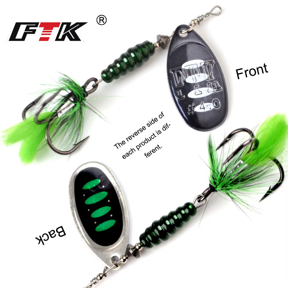 Spinner Bait FTK para lubina – Anzuelos triples con plumas #4 #5 - imagen 2