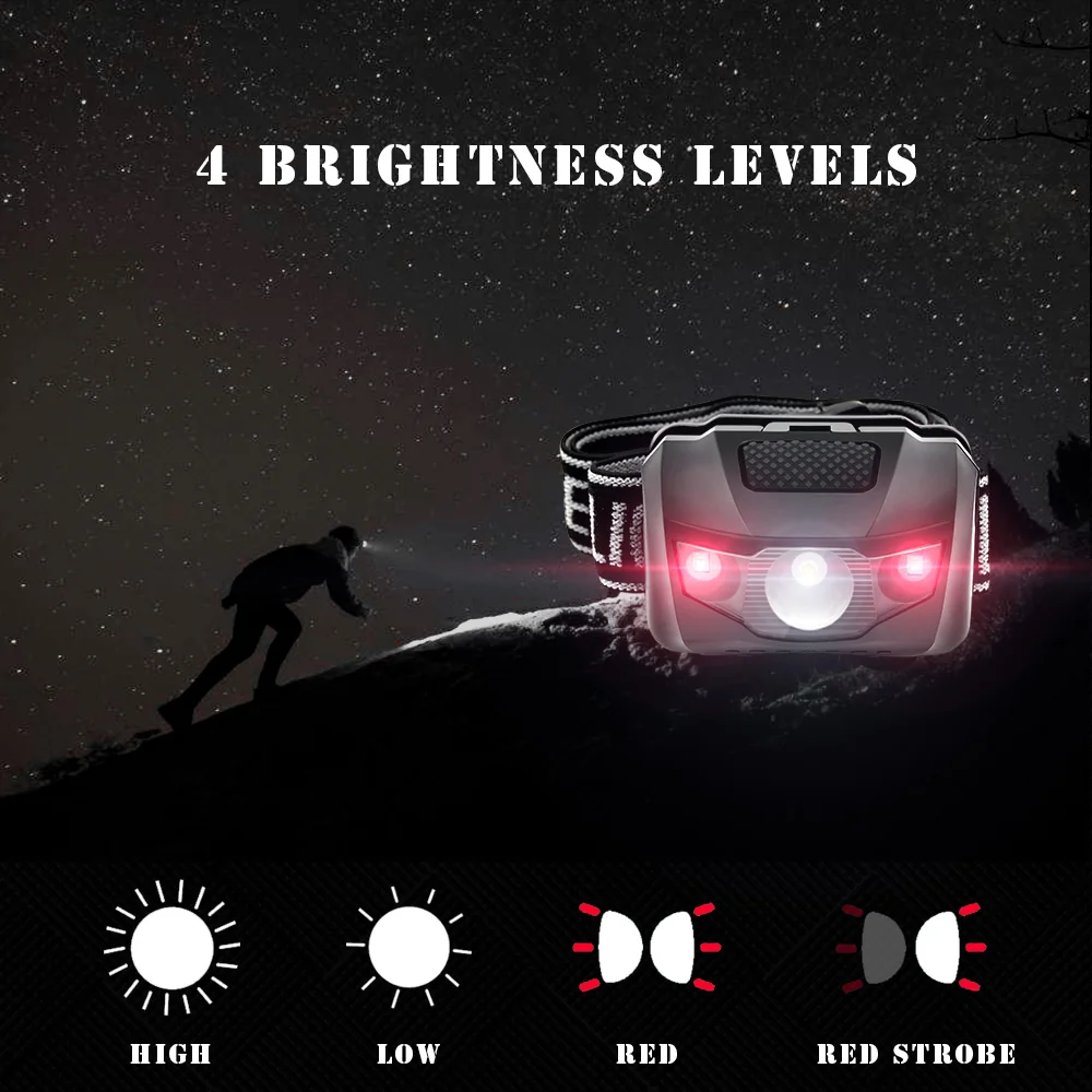 Linterna frontal pesca impermeable con luz roja, 4 modos - imagen 4