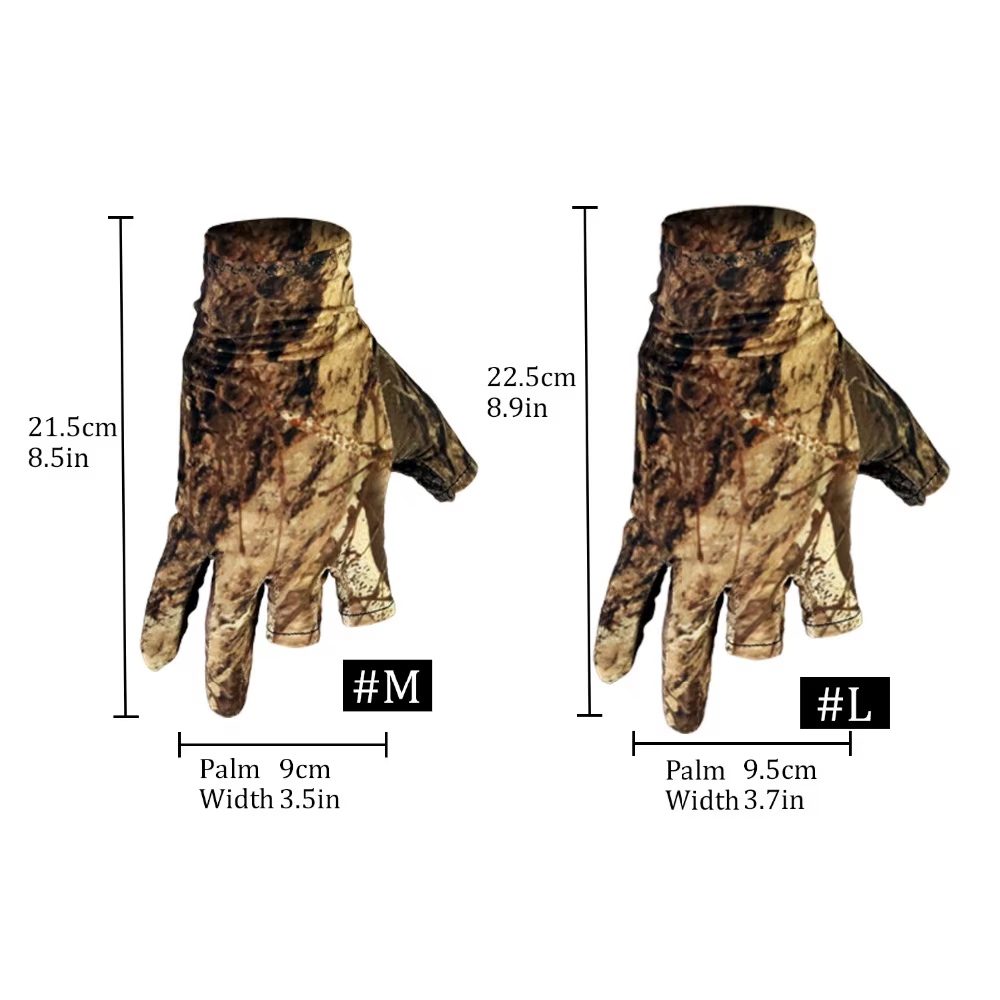Guantes pesca 3 dedos antideslizantes estampado leopardo hombre verano