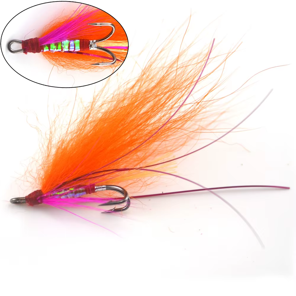 Streamer Flashabou MNFT rojo arcoíris doble gancho para trucha