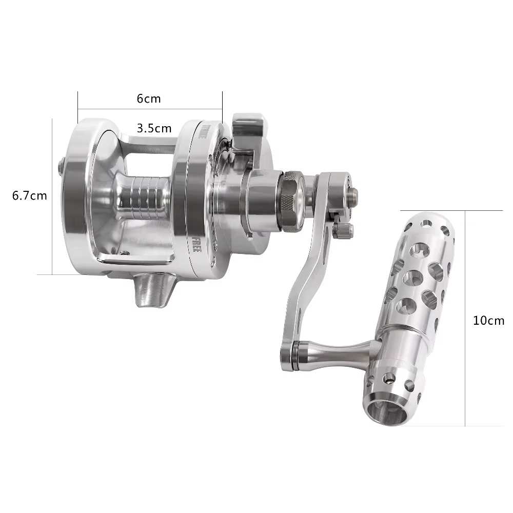 Carrete pesca agua salada dos velocidades jigging arrastre palanca CNC