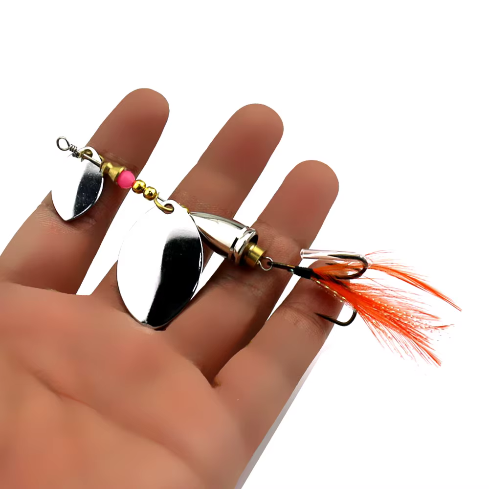 Spinner metálico con doble lentejuelas y plumas para lubina - imagen 3