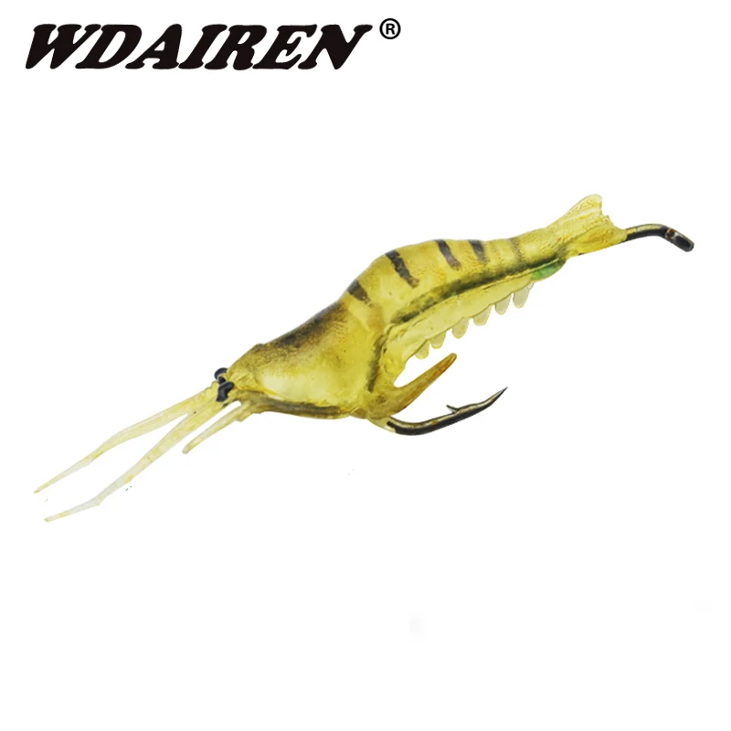 Cebo artificial de silicona con forma de camarón amarillo