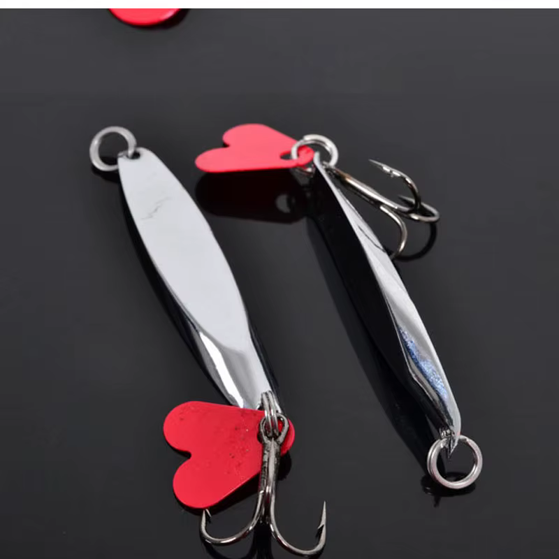 Jig de pesca con corte en ángulo – Cuchara metálica curva corazón rojo - imagen 5