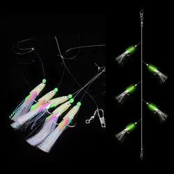 Anzuelo luminoso de acero alto carbono para lubina con plumas de caballa
