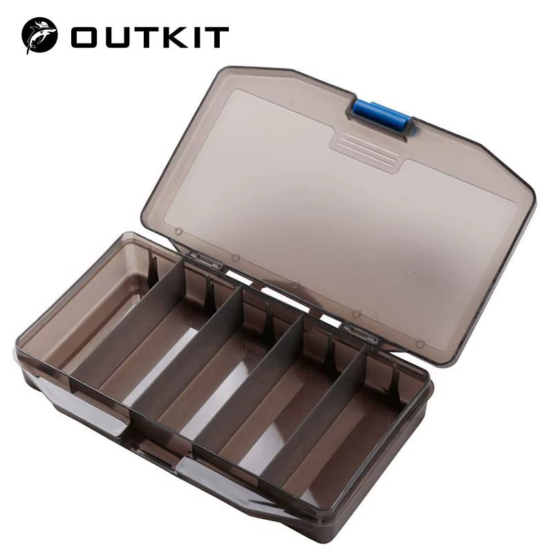 Caja de señuelos de pesca transparente con 5 compartimentos