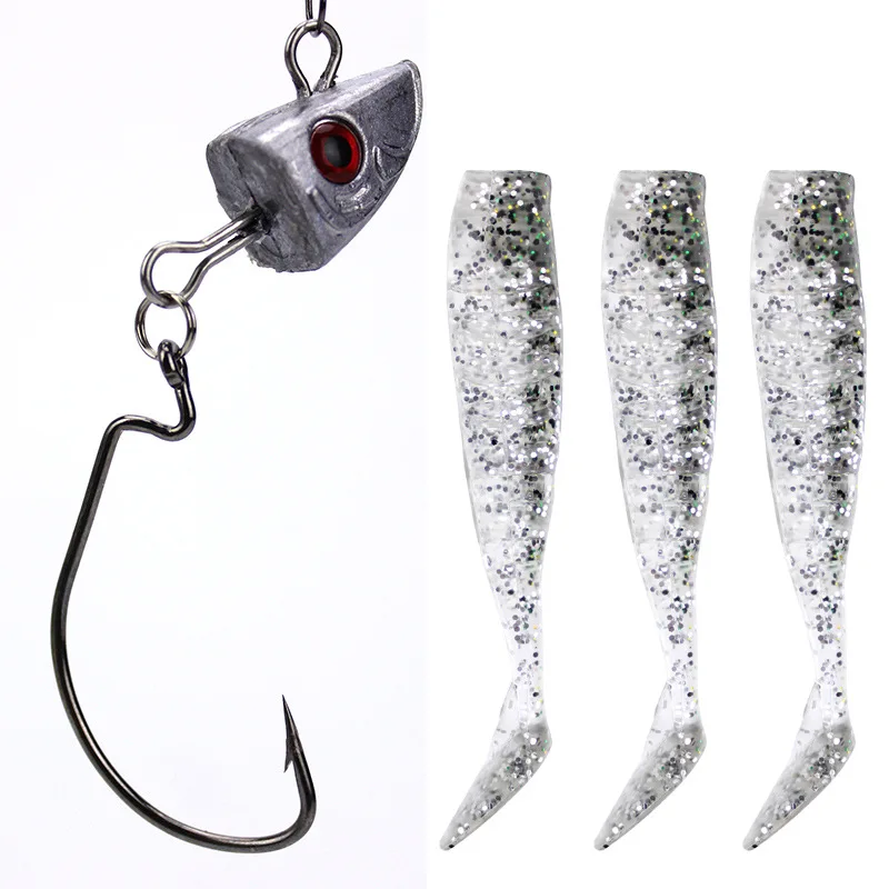 Jig head para vinilo con anzuelo y swimbait para pesca en mar