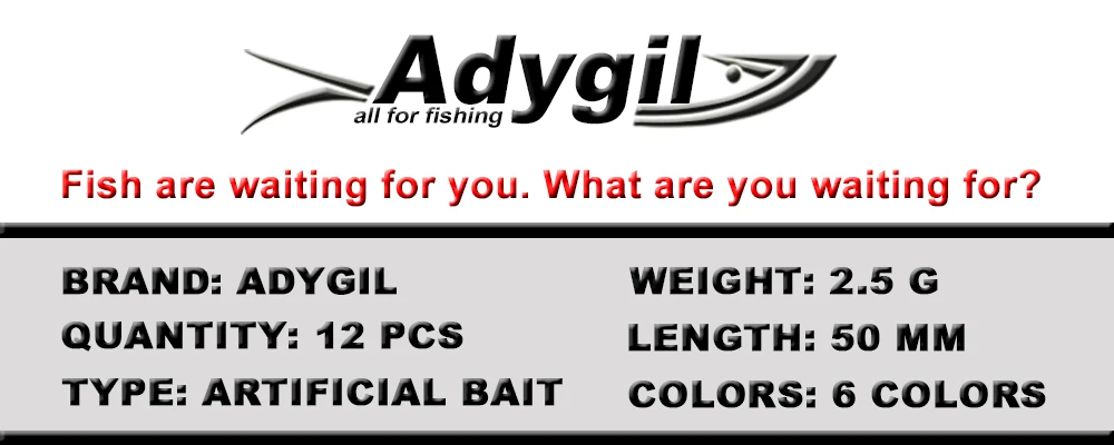 Set de 12 señuelos de pesca suave ADYGIL ADSL202/SH50 en silicona multicolor