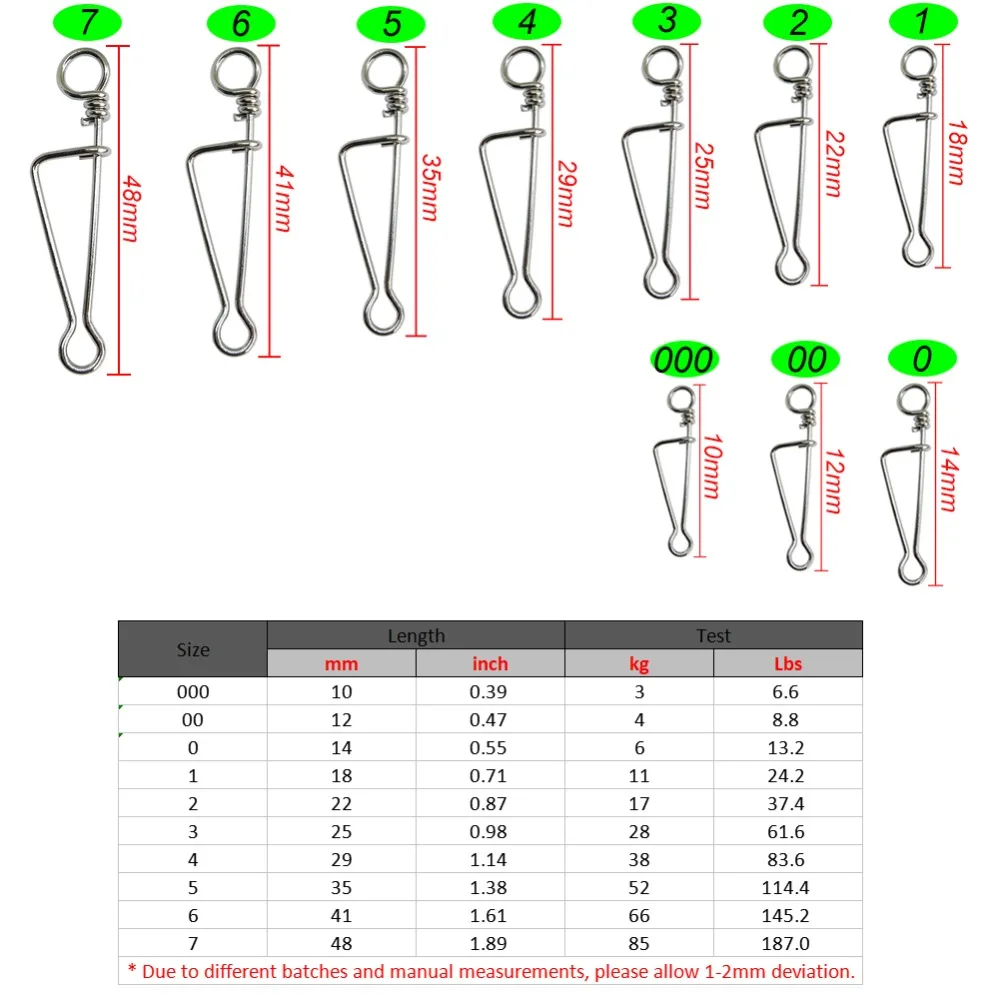 Eslabones giratorios y clips de acero inoxidable para pesca